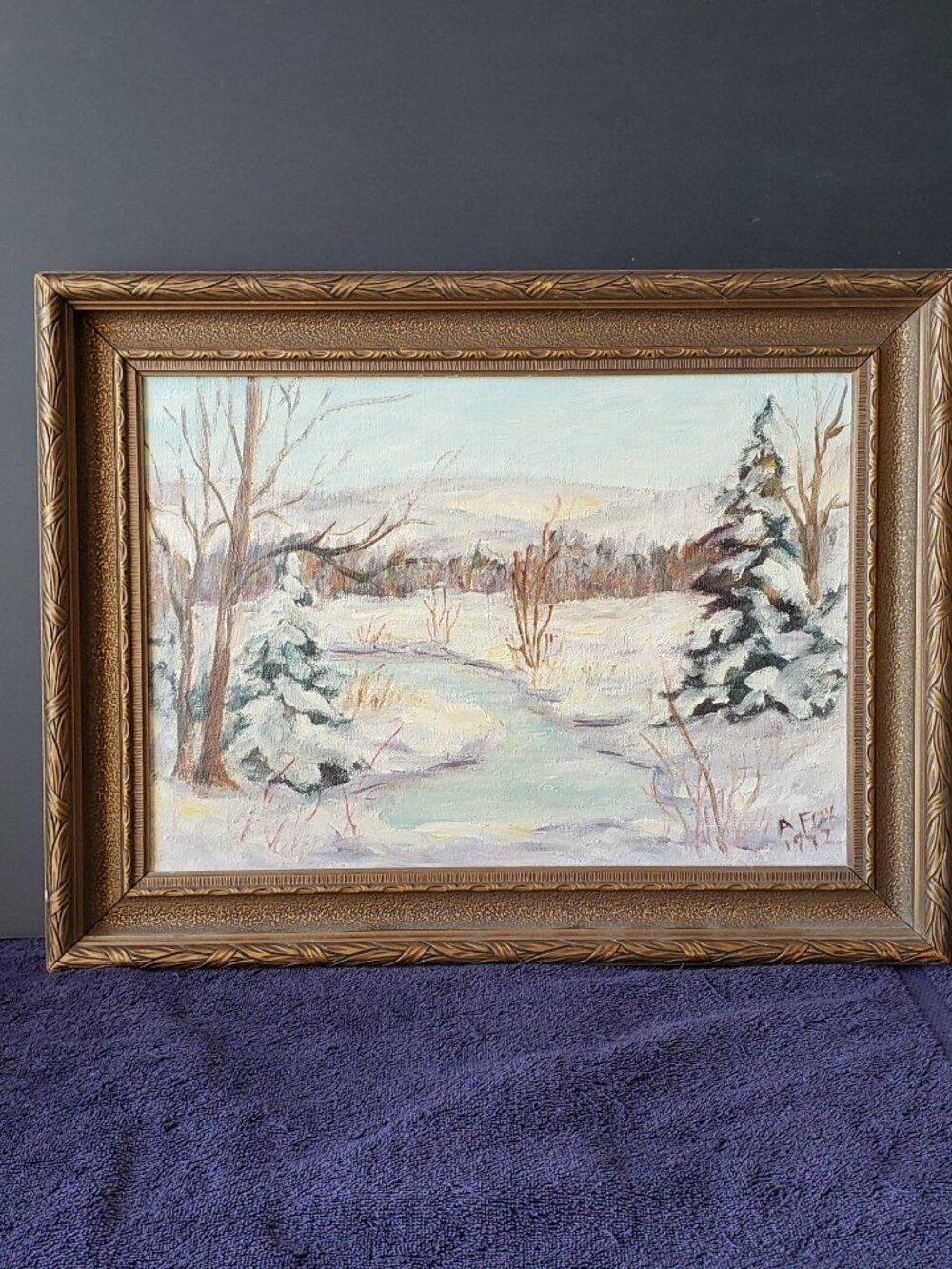 A. Fox untitled "Winter Landscape" oil on canvas dated 1912 in period frame